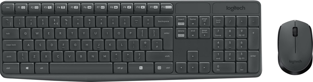 Logitech MK235 Wireless Combo - US - Tastatur & Mus sæt - Amerikansk engelsk - Grå