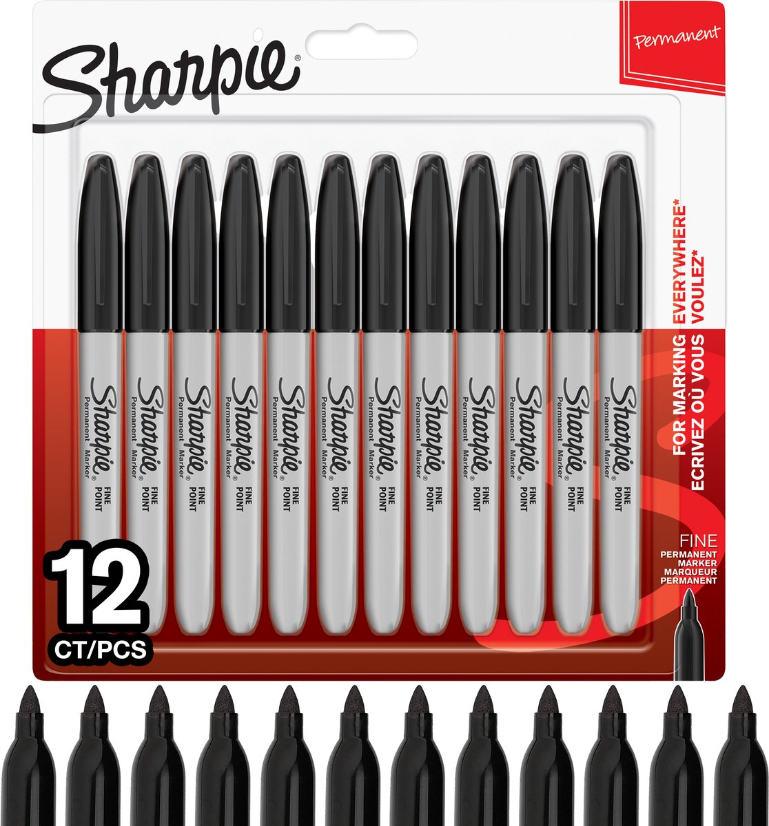 Sharpie Permanent Markers | Fin spids | Sort | 12 styk
