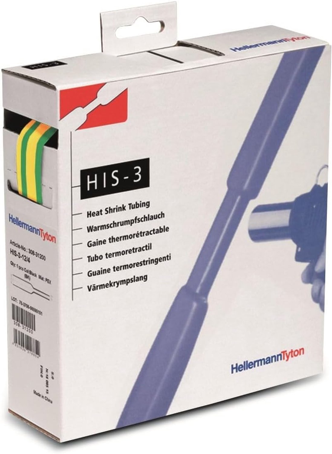 HellermannTyton 308-32407 Gaine thermorétractable sans colle vert, jaune 24 mm 8 mm Taux de retreint:3:1 3 m