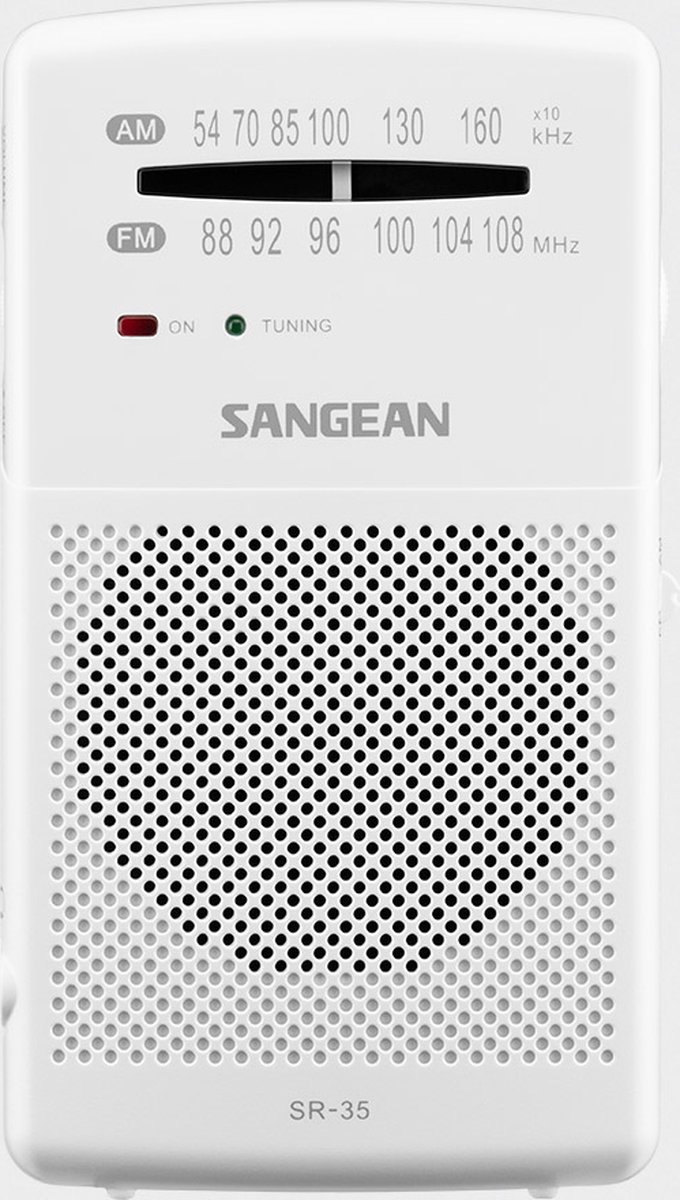 Sangean Pocket Radio with Built-In Speaker - AM/FM - Hvid