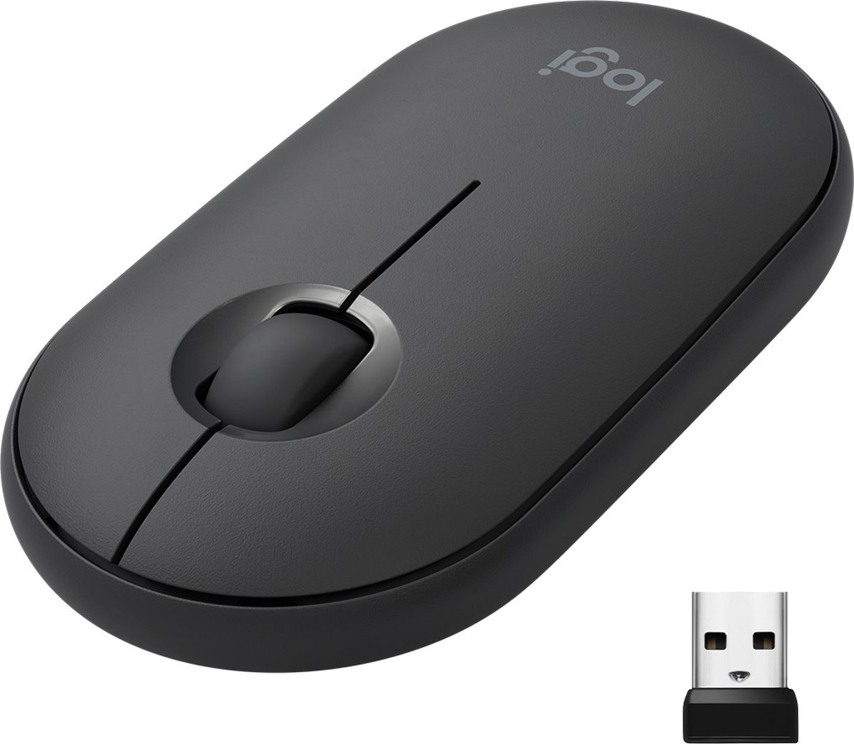 Logitech M350 Pebble Wireless Mouse - Graphite - Mus - Optisk - 3 knapper - Sort