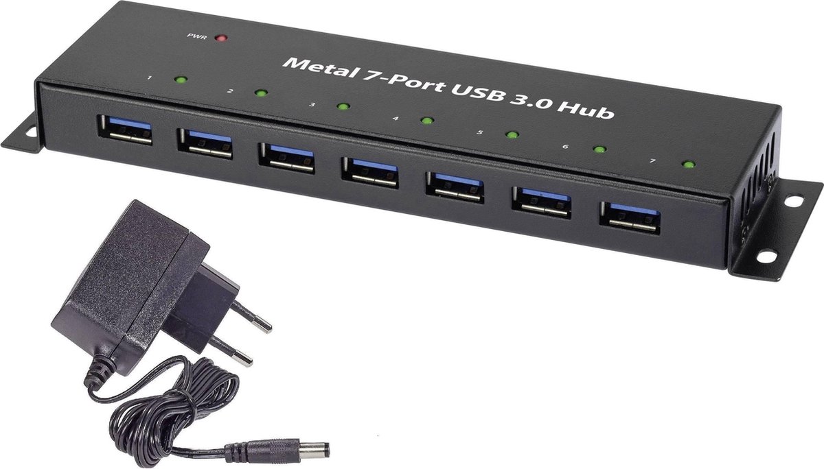 Renkforce RF-3955359 7 ports Hub USB pour montage mural, boîtier métallique noir