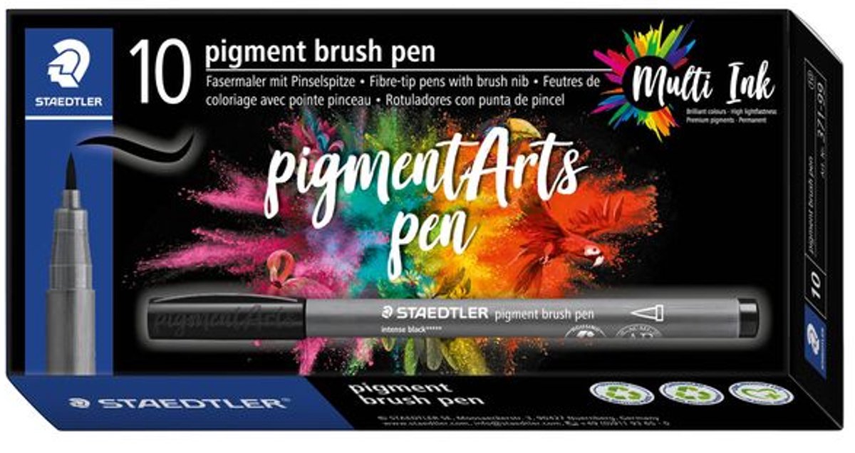 Staedtler BRUSH PIGMENT PEN, ÆSKE 10 STK, INTENS SORT