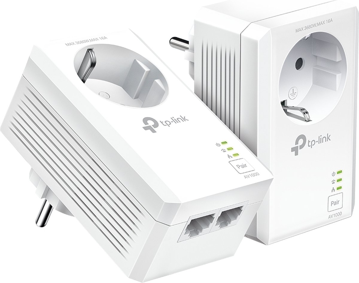 TP-Link TL-PA7027P KIT AV1000 2-Port Gigabit Passthrough Powerline Starter Kit Homeplug / PowerLine