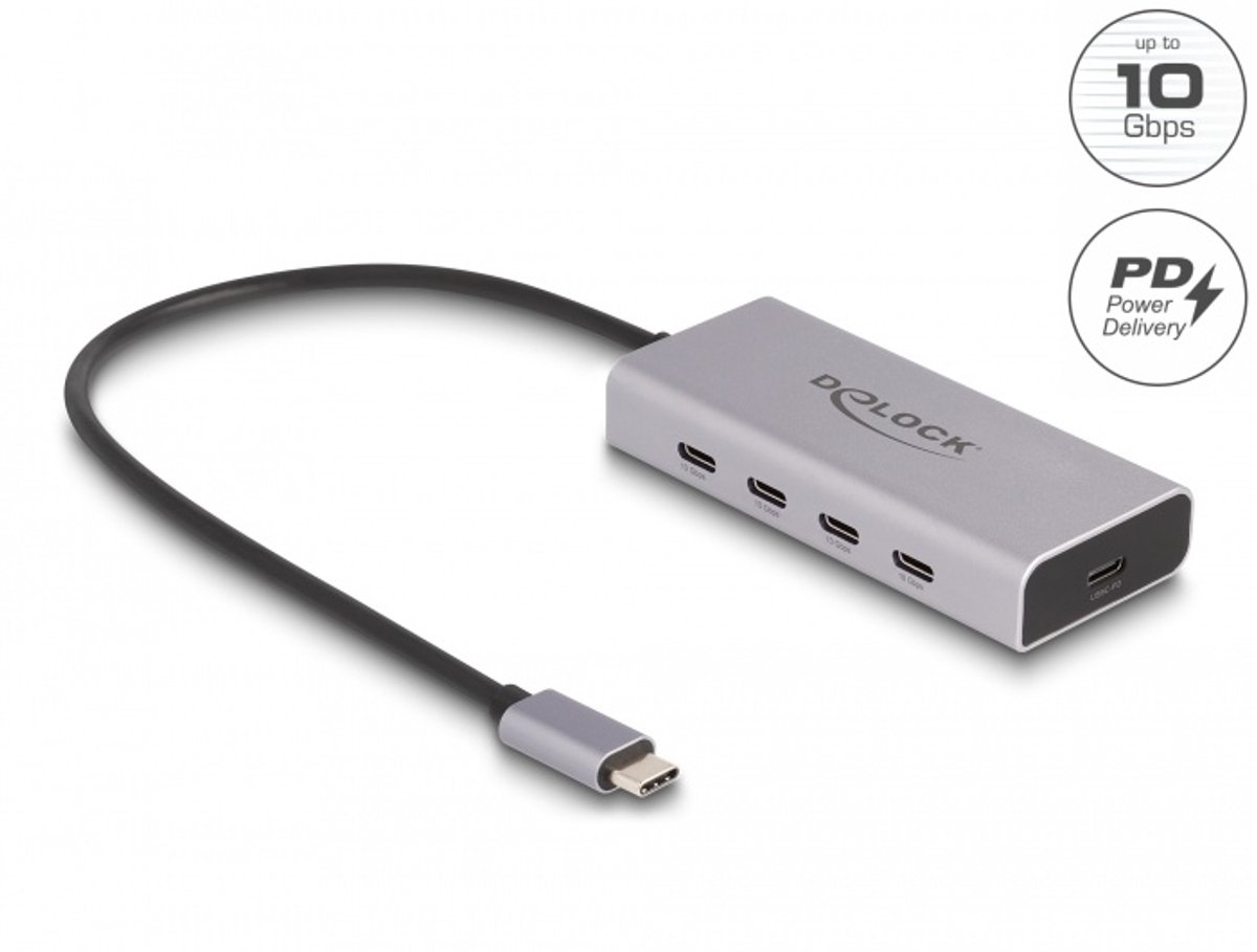 DeLOCK - hub - 10 Gbps PD 85 Watt with 30 cm connection cable - 5 ports USB hub - USB 3.0 - 5 ports - Grå