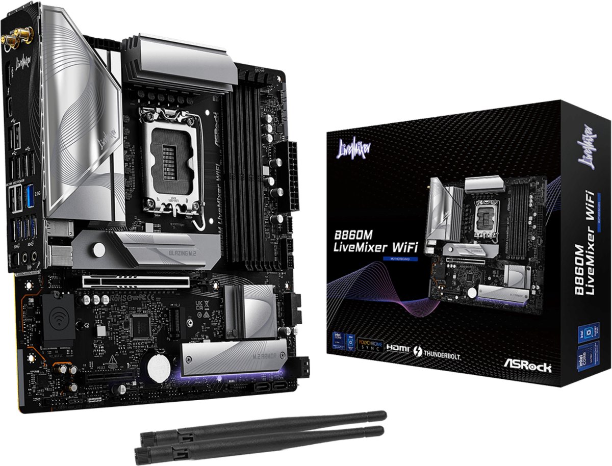 ASRock B860M LiveMixer WiFi Carte mère Socket (PC) Intel® LGA 1851 Facteur de forme (détails) ATX