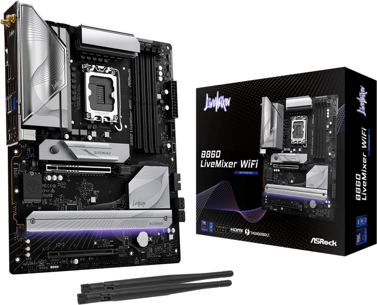ASRock B860 LiveMixer WiFi Carte mère Socket (PC) Intel® LGA 1851 Facteur de forme (détails) ATX
