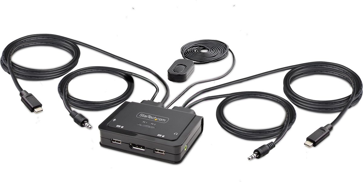StarTech.com 2-Port USB-C Cable KVM Switch 4K 60Hz DisplayPort Output Compact KVM with 4ft/1.2m USB Type-C/Audio Integrated Cables Bus Powered
