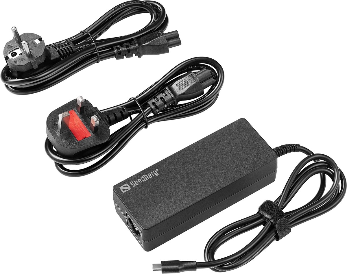 Sandberg USB-C AC Charger PD100W EU+UK - 100W | USB-C PD | Fixed Cable | EU/UK Plugs