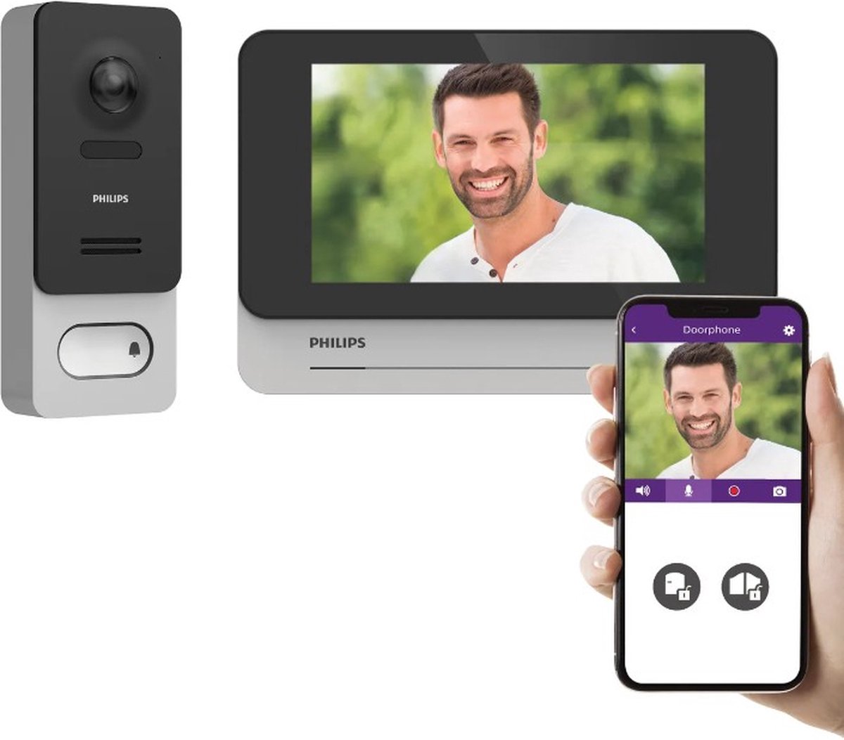 Philips WelcomeEye Wireless Interphone vidéo Bluetooth, Wi-Fi Set complet noir/gris, aluminium