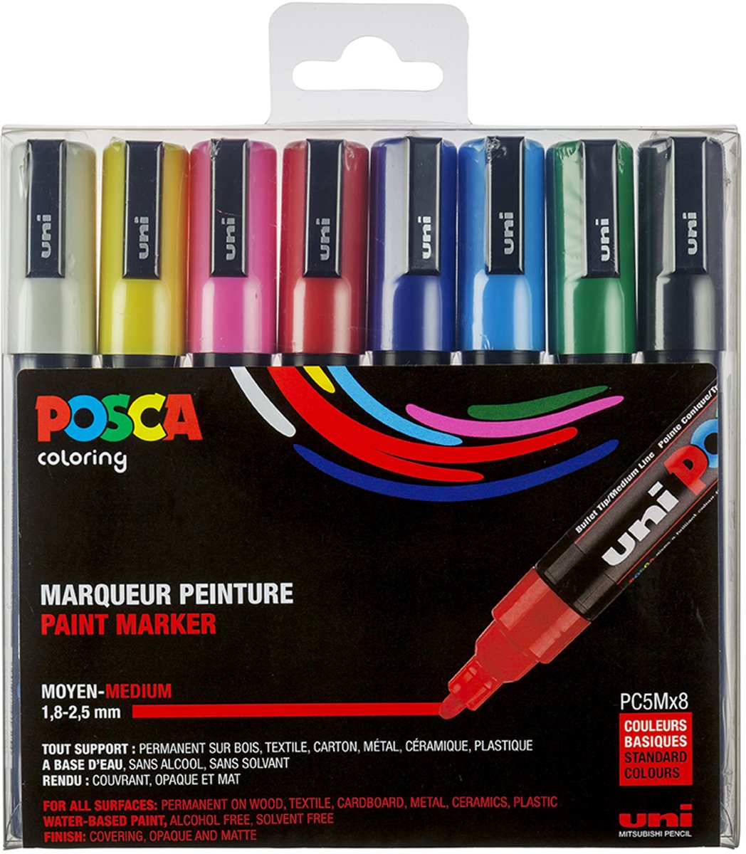 POSCA marker sæt PC-5M 8 ass. standard farver