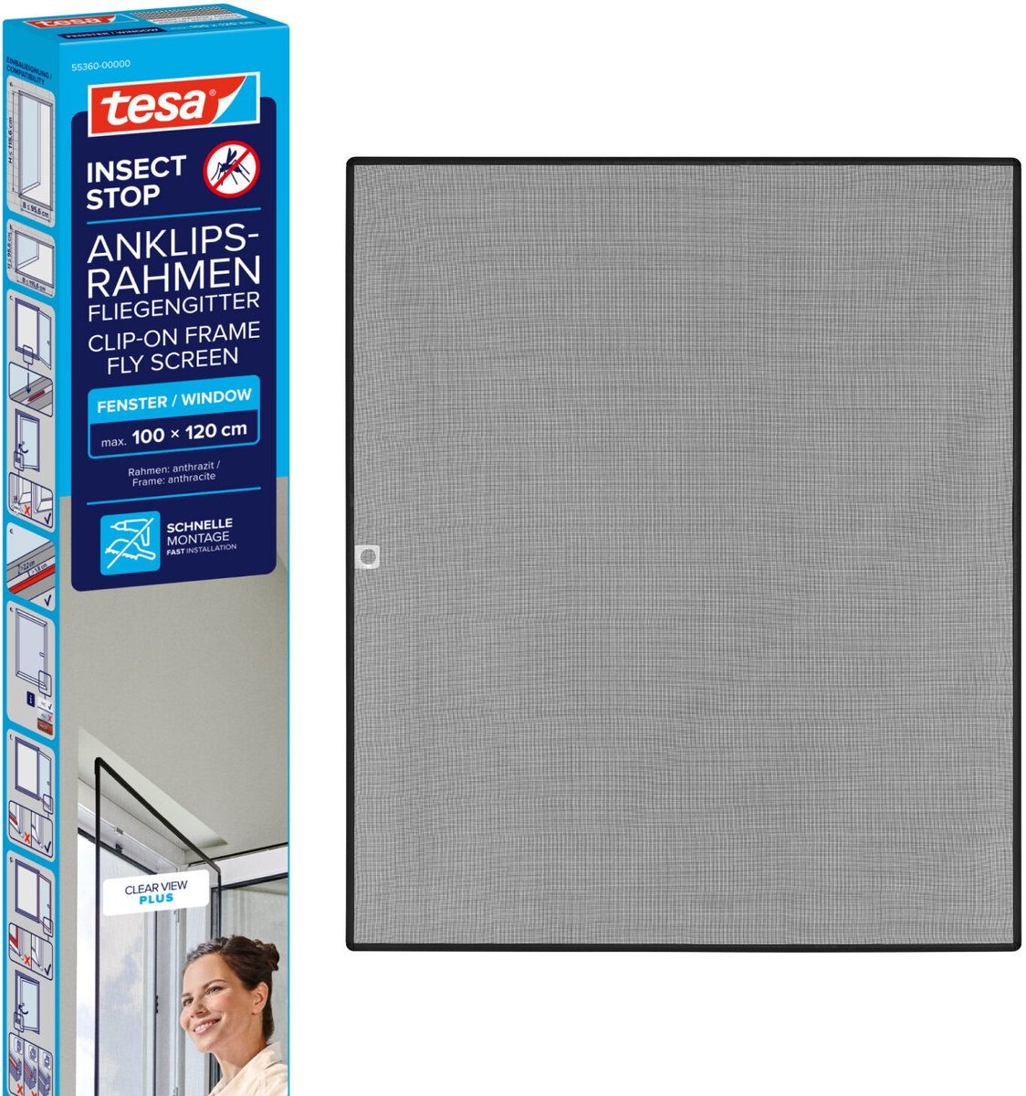 tesa INSECT STOP CLIP-ON 55360-00000-00 Moustiquaire pour fenêtre (l x H) 1 m x 1.2 m anthracite 1 pc(s)