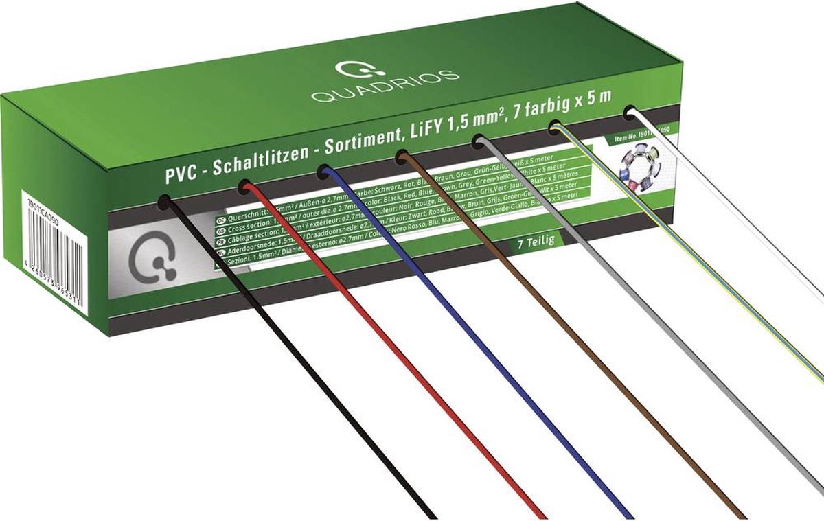Quadrios 19011CA090 Fil de câblage LiFY 1 x 1.50 mm² bleu, marron, gris, rouge, noir, blanc, jaune-vert 35 m