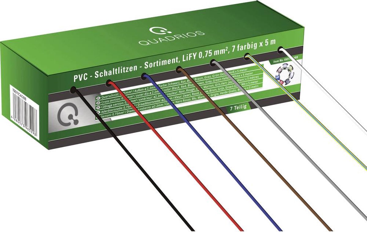 Quadrios 19011CA088 Fil de câblage LiFY 1 x 0.75 mm² bleu, marron, gris, rouge, noir, blanc, jaune-vert 35 m