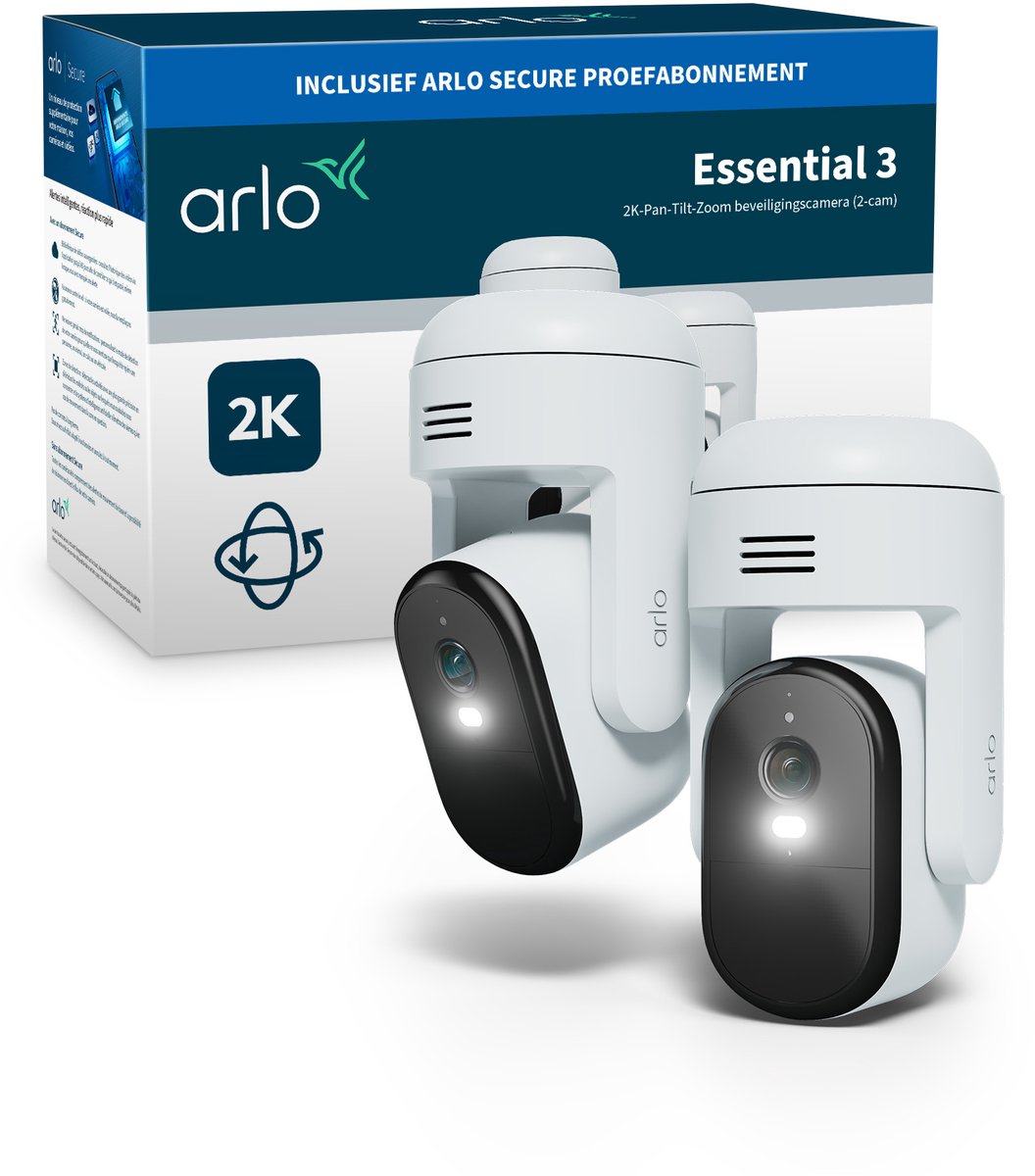 Arlo Essential 3 2K Pan-Tilt-Zoom-overvågningskamera (2-kameraer)