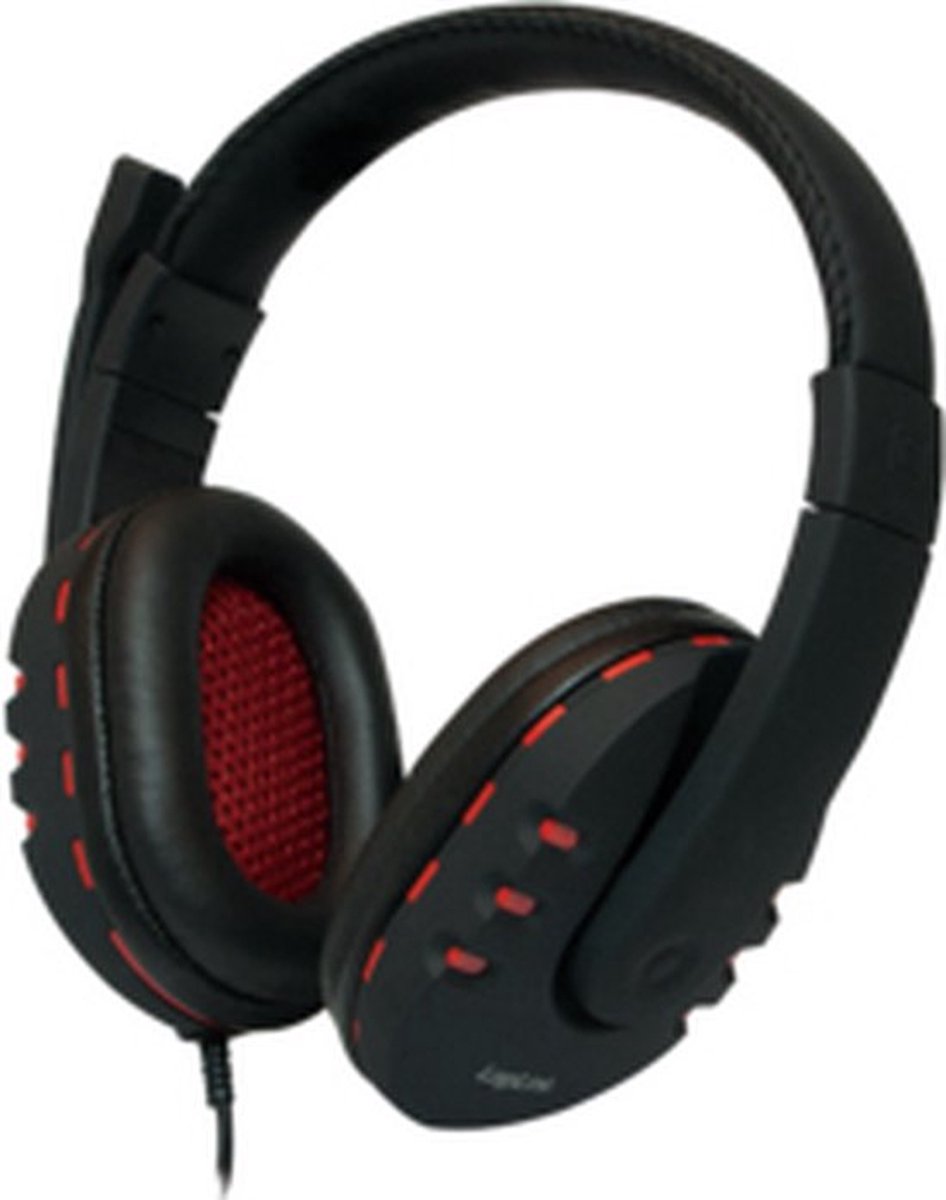 LogiLink Stereo headset 1x USB-A plug boom microphone gaming black/red