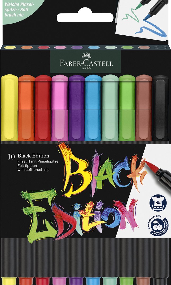 Faber-Castell Black Edition marker pensel spids blød 10 ass