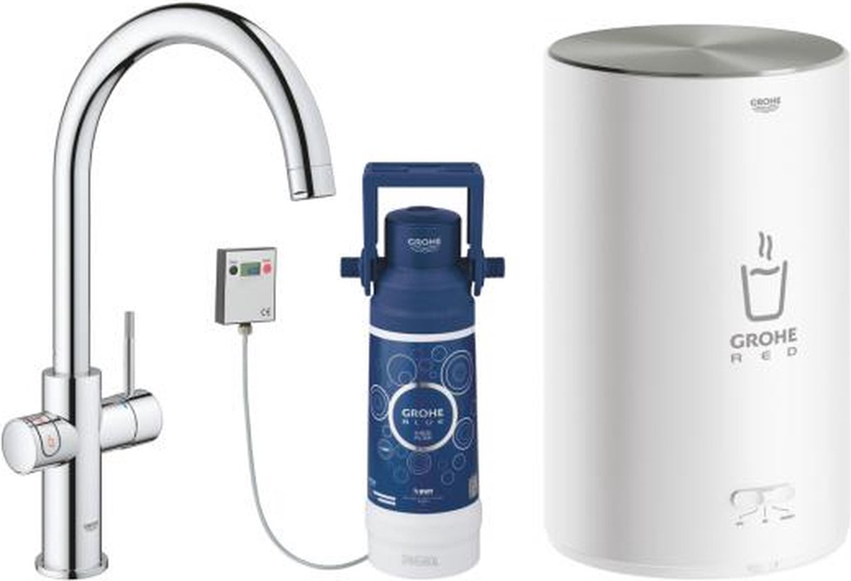 Grohe Red Duo kogende køkkenarmatur med kedel i str. M, krom
