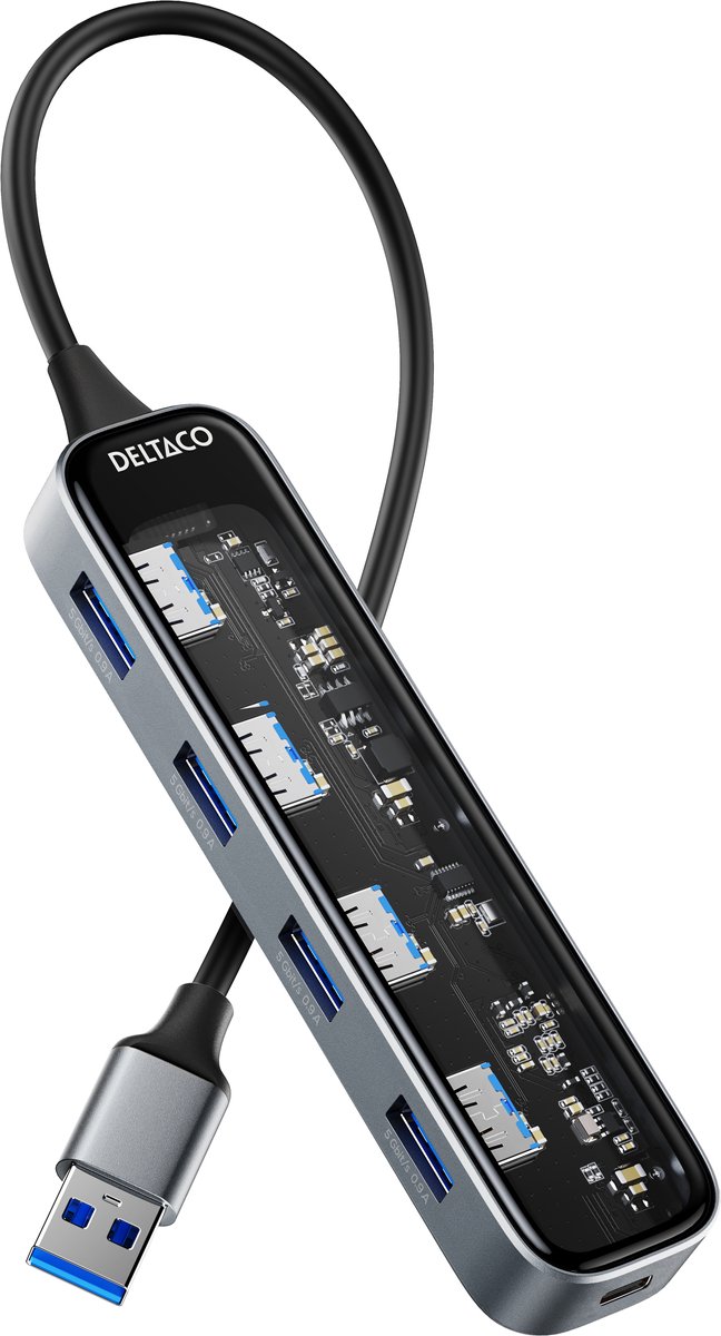 Deltaco Transparent USB-A hub 5 Gbps 4x USB-A USB hub - 4 ports - Transparent