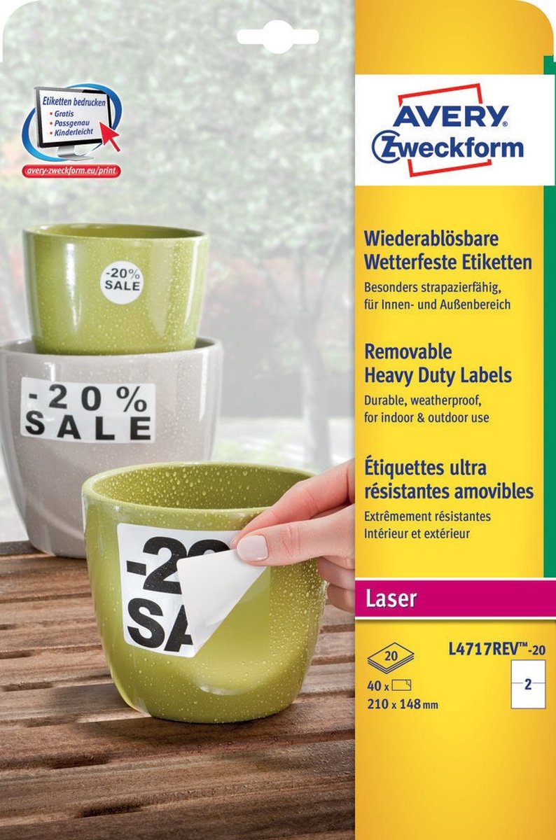 Avery Zweckform - water-resistant labels - matte - 40 label(s) - 210 x 148 mm