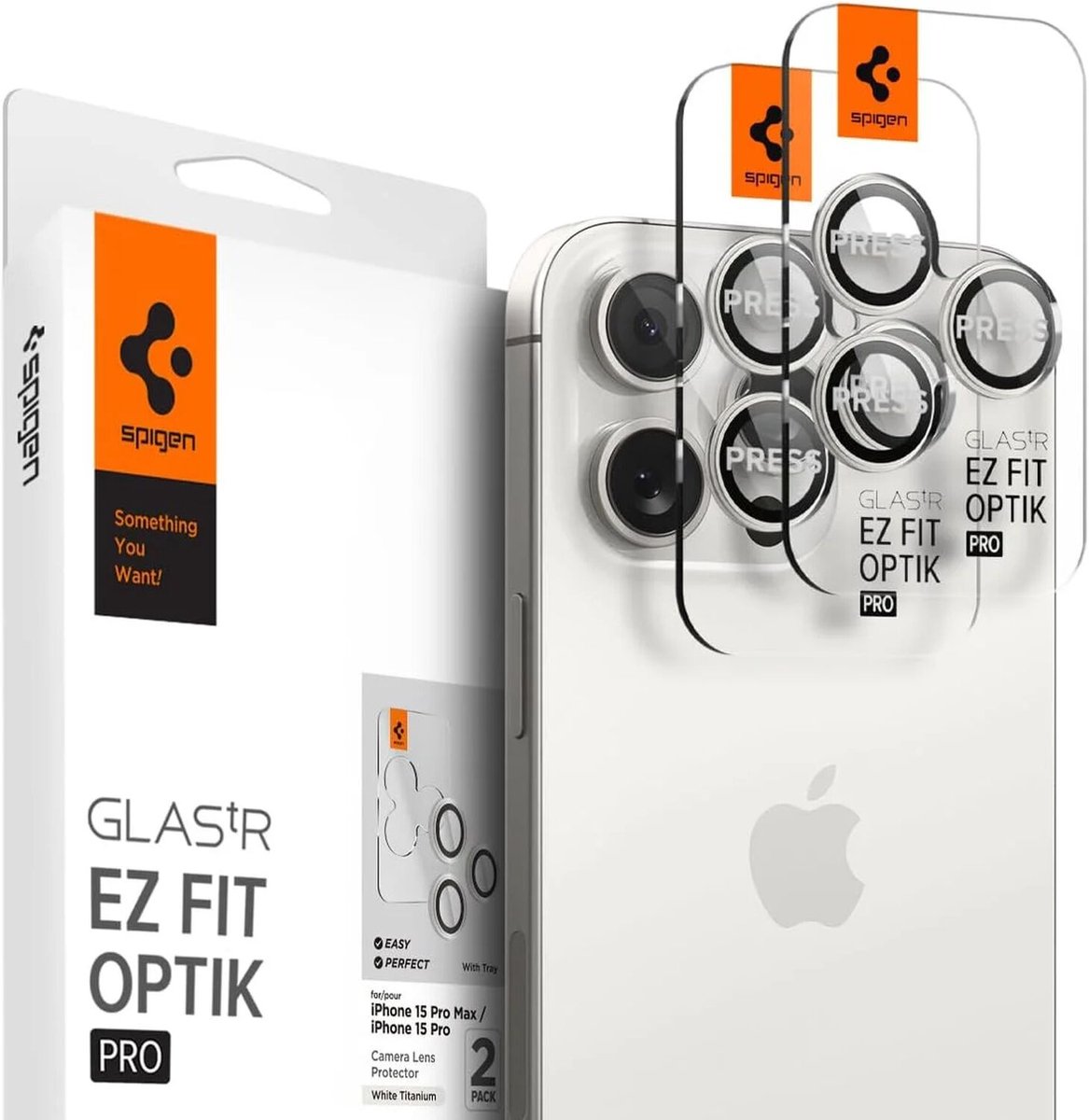 Spigen Glass tR EZ Fit Optik Pro 2 Pack - white tita - iPhone 17/16/15 Pro / 17/16/15 Pro Max