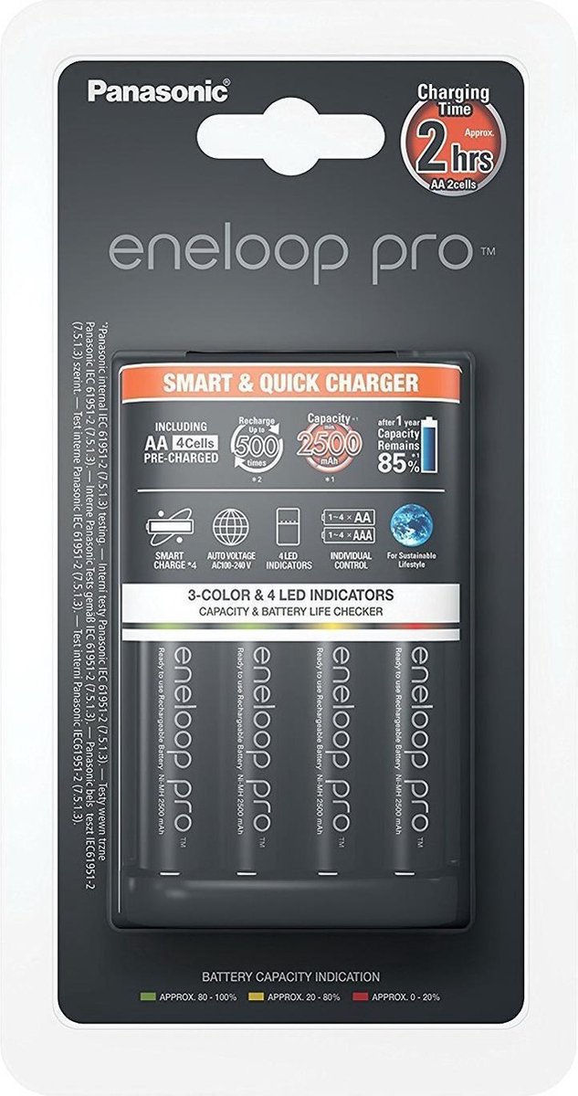 Chargeur de bloc de batterie NiMH avec accus Panasonic Smart & Quick BQ-CC55 +4x eneloop Pro AA