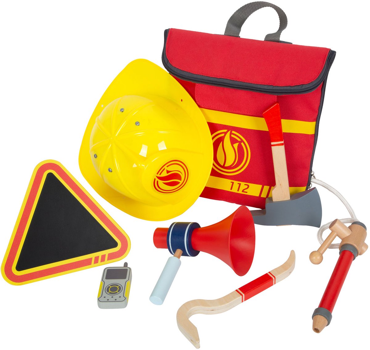 Small Foot - Firefighter Backpack with Wooden Fire Brigade Attributes 8dlg.