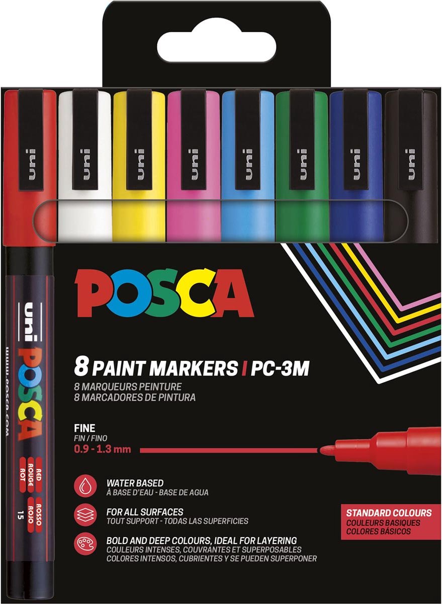 POSCA marker sæt PC-3M 8 ass. farver std.