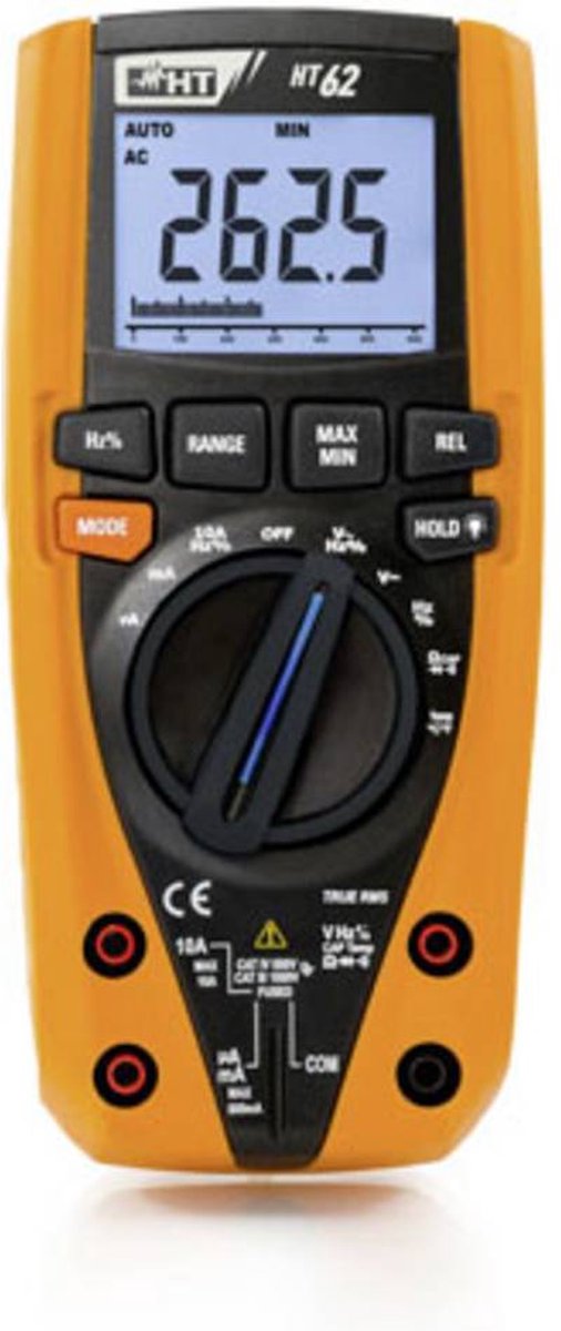 HT Instruments HT62 Multimètre numérique avec rétroéclairage de lécran, mesure de capacité, test de continuité, mémoire de valeur temporaire CAT III 1000 V,
