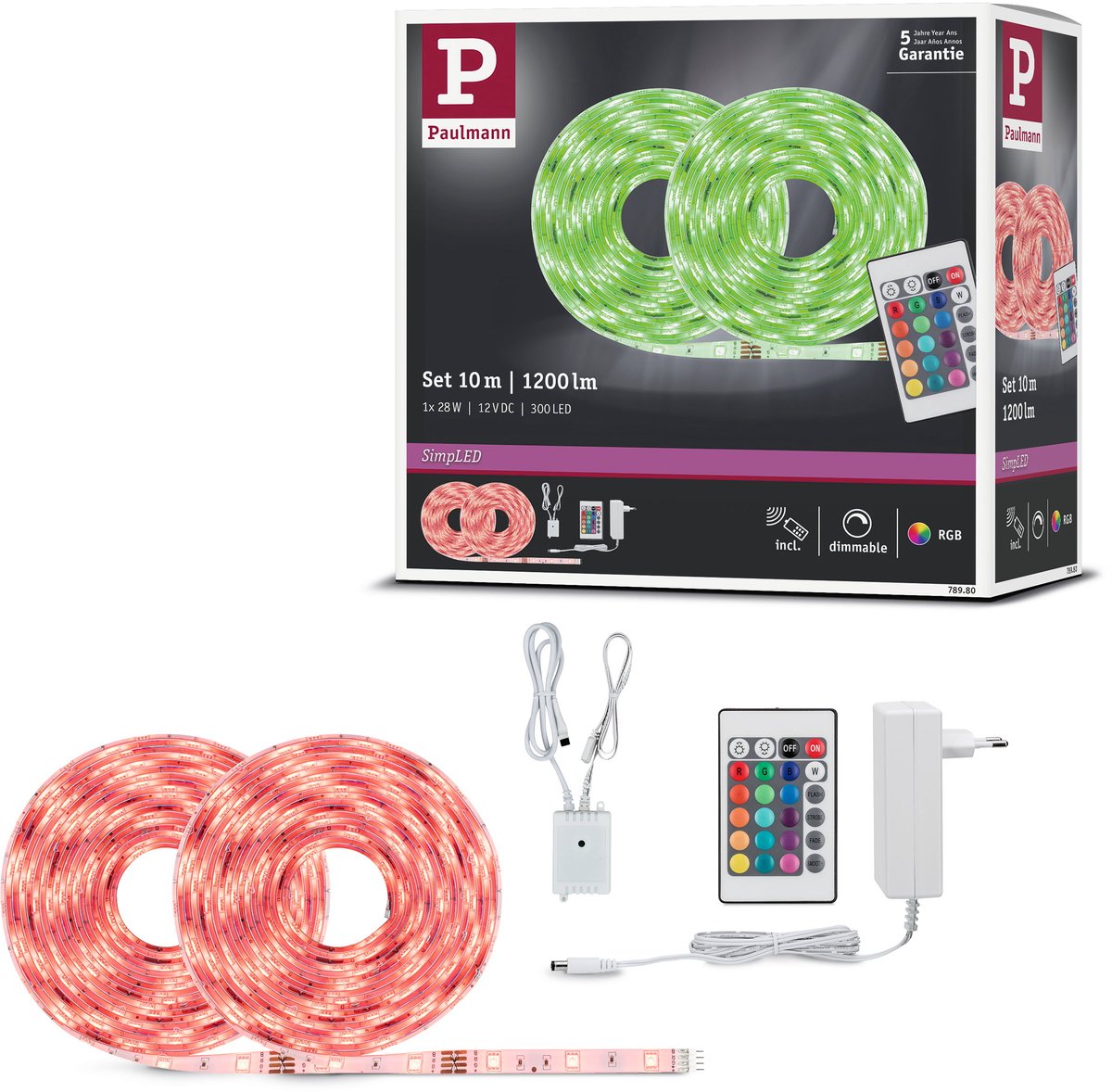 Paulmann SimpLED 78980 Ruban LED (Set complet) avec connecteur mâle 12 V 10 m RVB 1 pc(s)