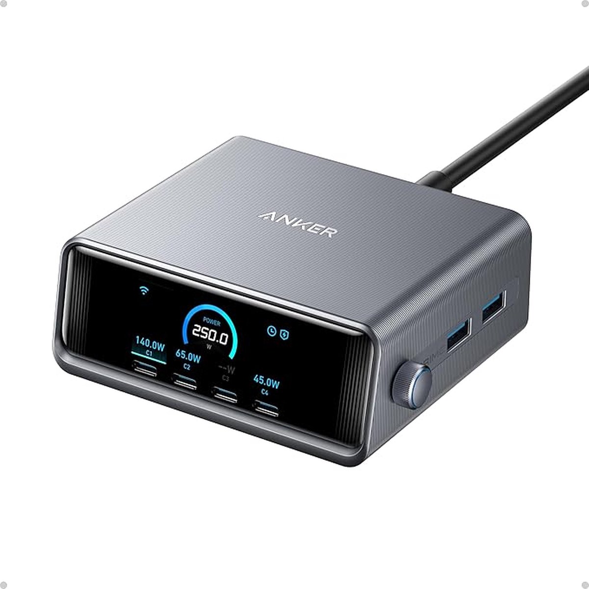 Anker Prime-Oplader (250 W, 6 Porte GaNPrime) - Sølv