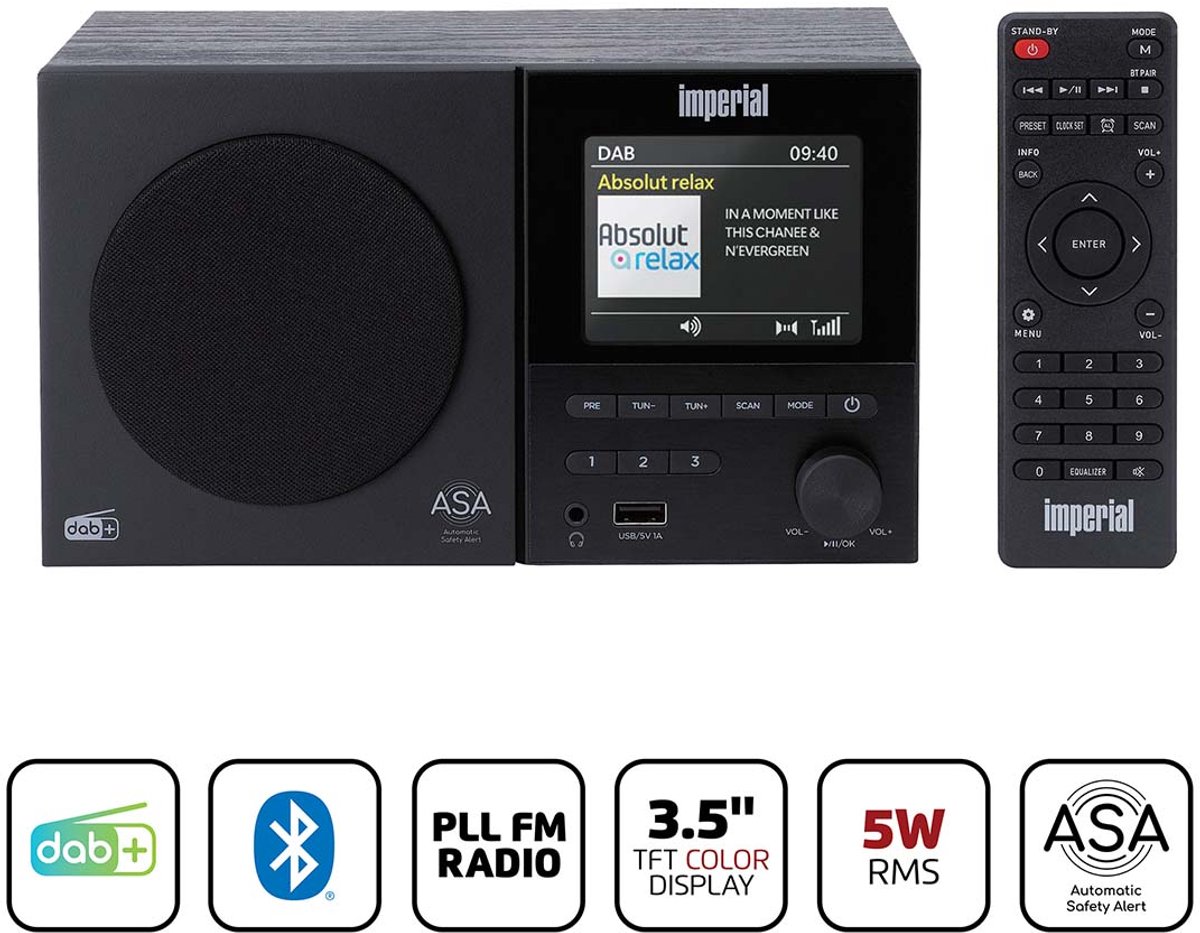 Imperial DABMAN-120BK Radio de table DAB+, FM DAB+, Bluetooth noir