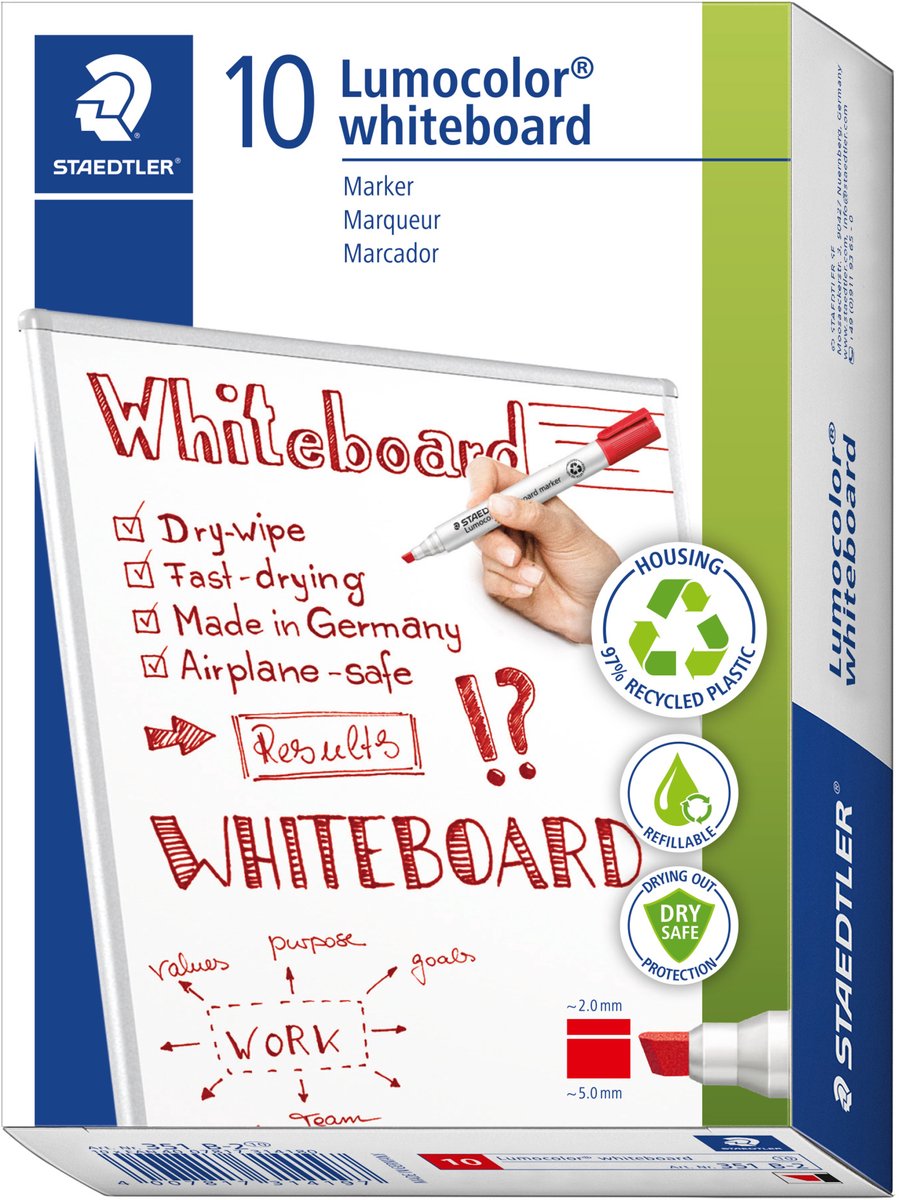 Staedtler LUMOCOLOR WB-MARKER, 10 STK, 2-5mm rød