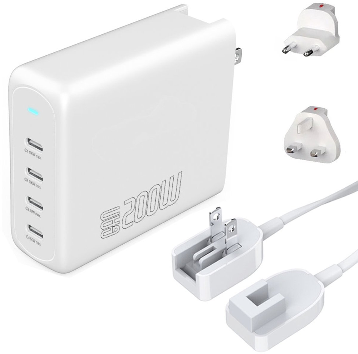 4smarts Wall charger GaN Flex Pro 200W Travel Edition 4x USB-C white Strømforsyning - 200 Watt - ATX - 80 Plus