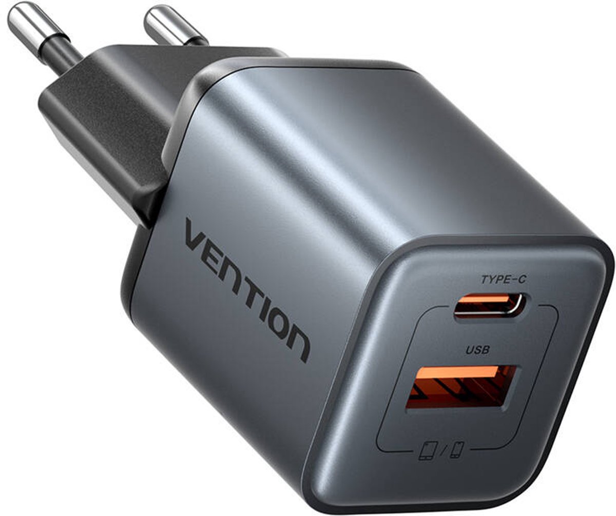 Vention GaN USB-C + USB-A 30W Charger (Gray)