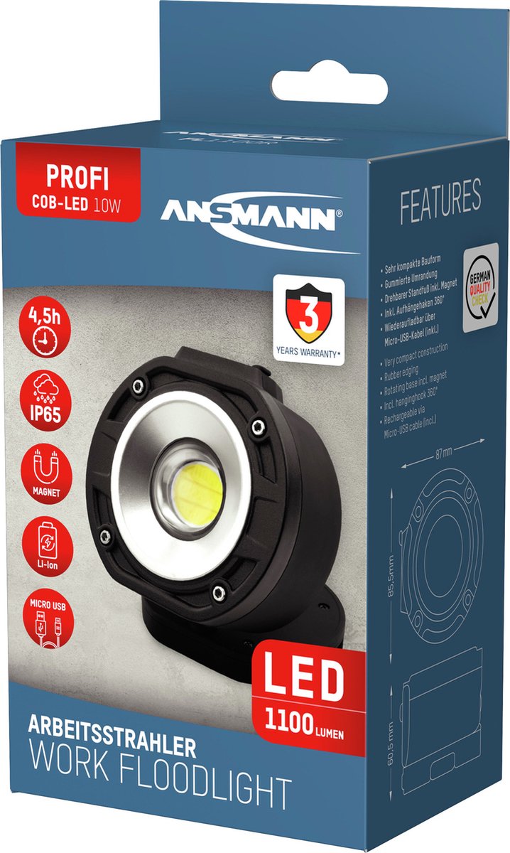 Ansmann 990-00122 Pocket FL1100R LED Lampe de travail à batterie 10 W 1100 lm