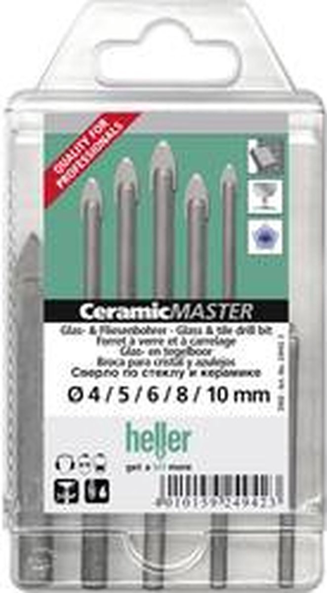 Jeu de forets pour verre et carrelage Heller QuickBit® CeramicMaster 24942 1/4 (6,3 mm) 4 mm, 5 mm, 6 mm, 8 mm, 10 mm 1 set 5 pièces
