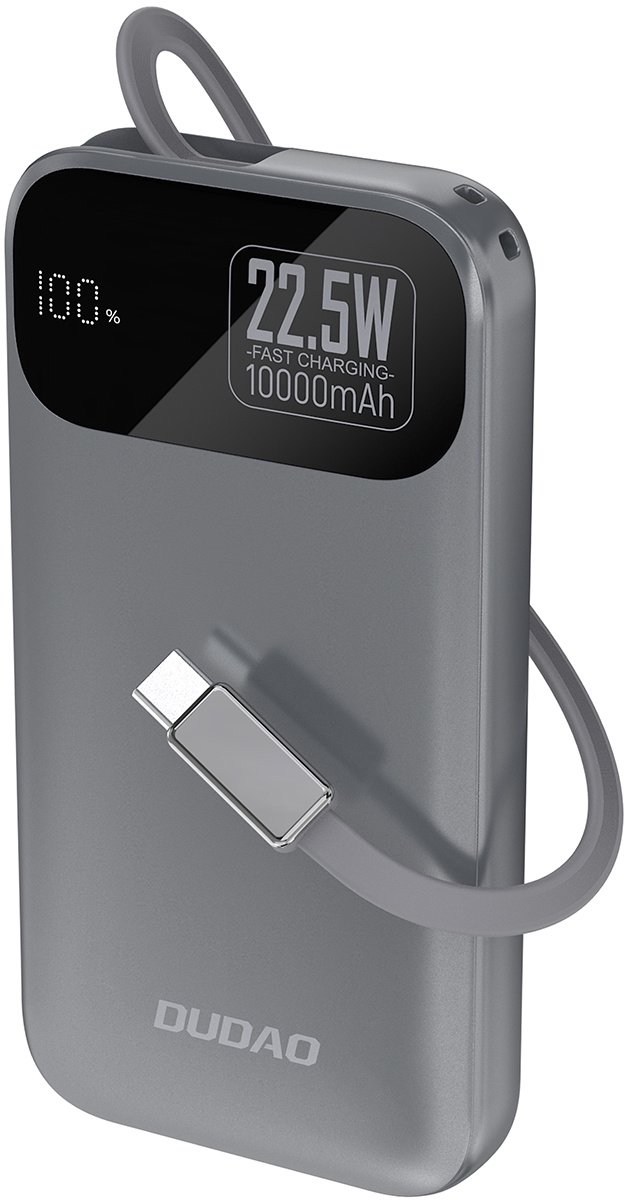 Dudao K31 10000 mAh 22.5W PD Powerbank with Built-in Cable - Gray - 10000 mAh