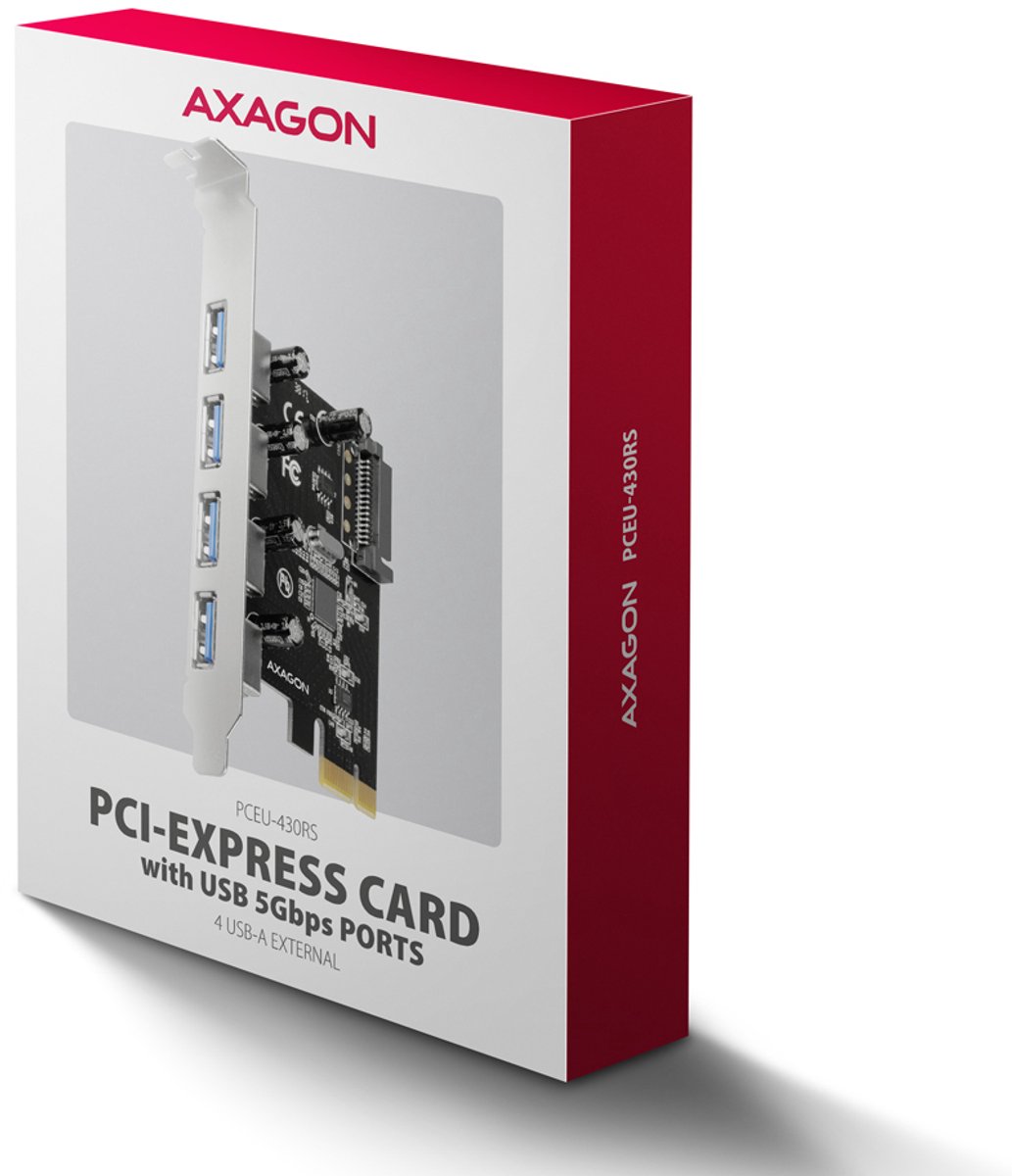 AXAGON 4 × USB-A 5 Gbps eksterne porte PCIe-kort
