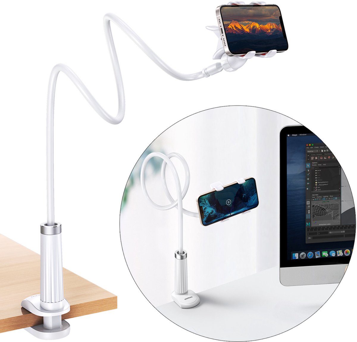 UGREEN Phone holder Flexible Long Arm 90cm - White