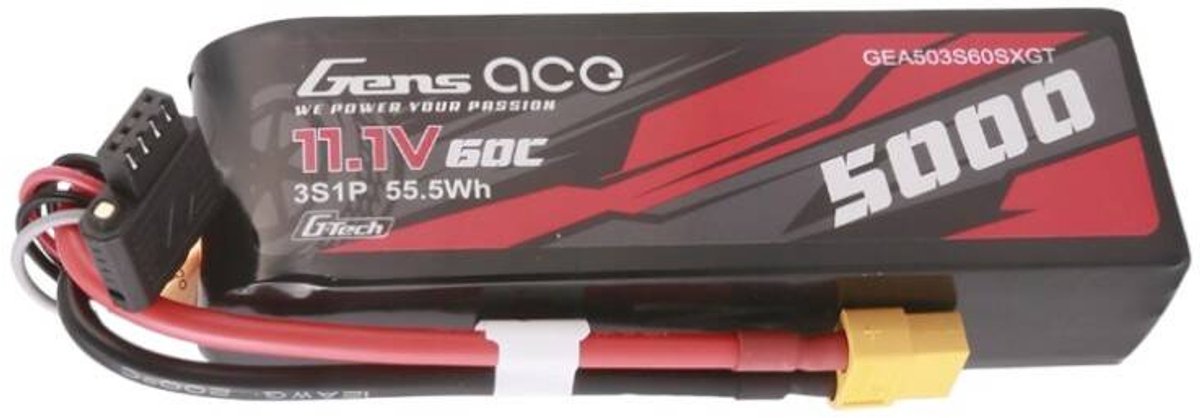 Gens ace &Tattu G-Tech 5000mAh 11.1V 60C 3S1P Short-Size Lipo With XT60 Plug