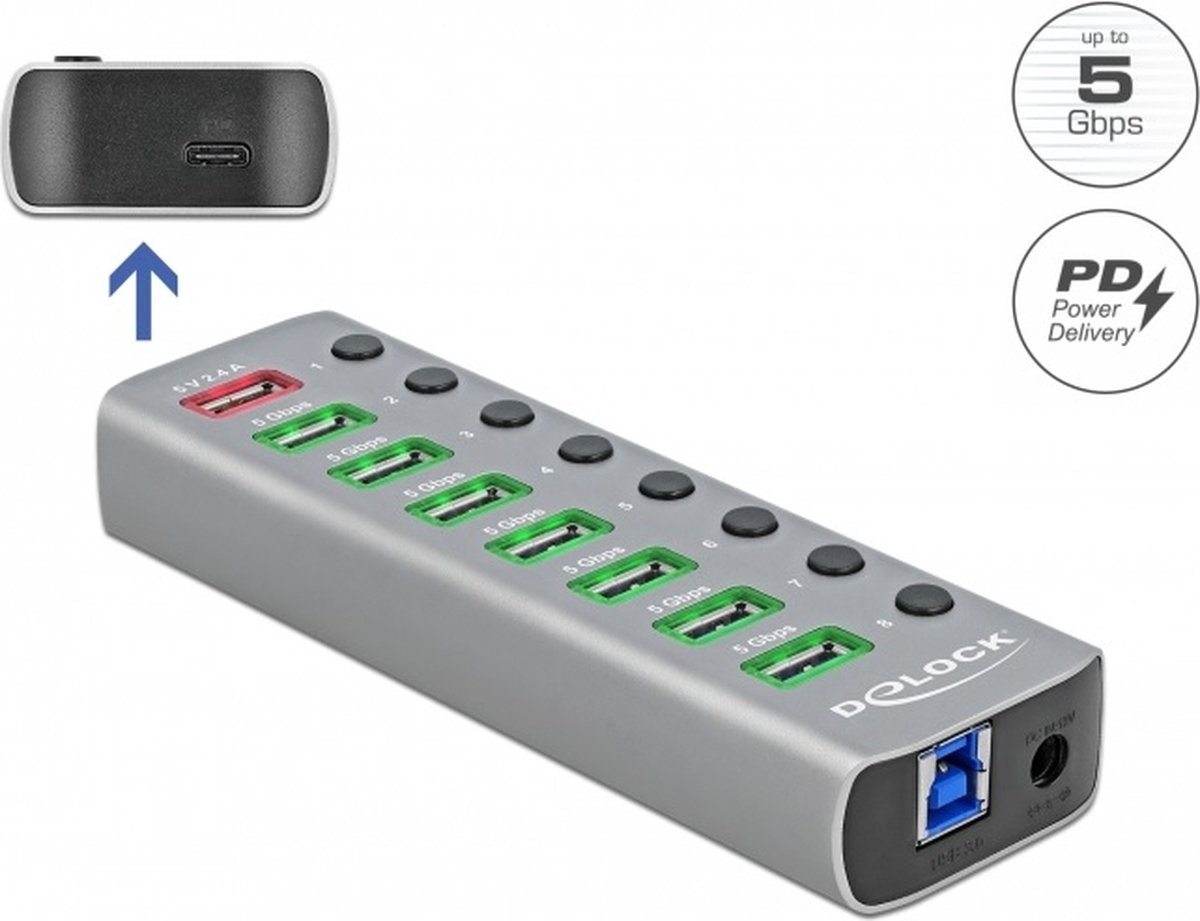 DeLOCK - hub - 7 ports USB hub - USB 3.1 - 7 ports - Sølv