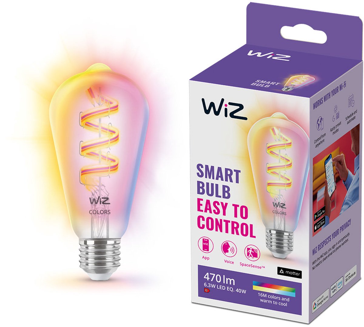 WiZ 8720169072213 LED CEE G (A - G) E27 6.3 W = 40 W (l x H x P) 143 x 143 x 64 mm 1 pc(s)