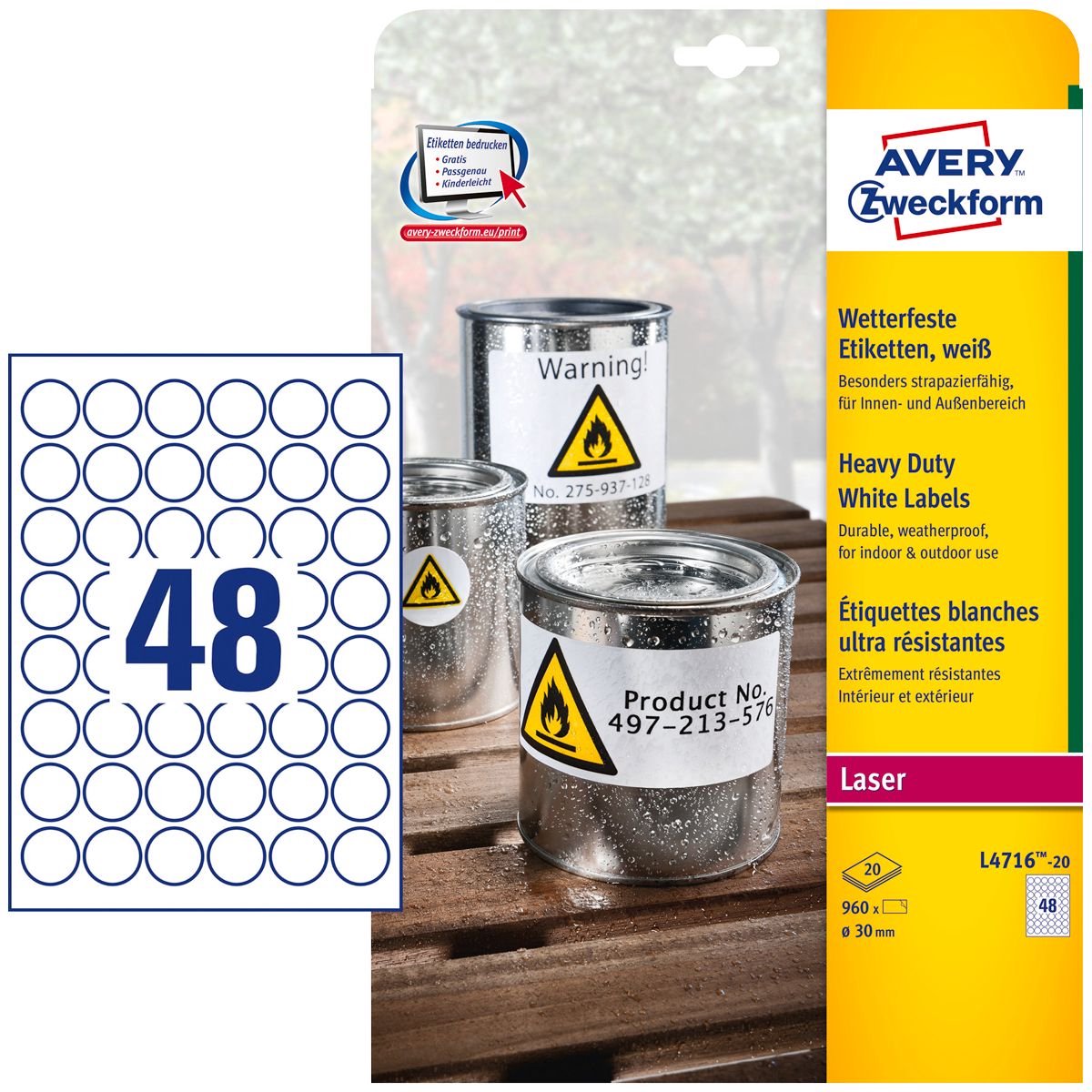 Avery Heavy Duty Laser Labels L4716 - labels - 960 label(s) - 30 mm round