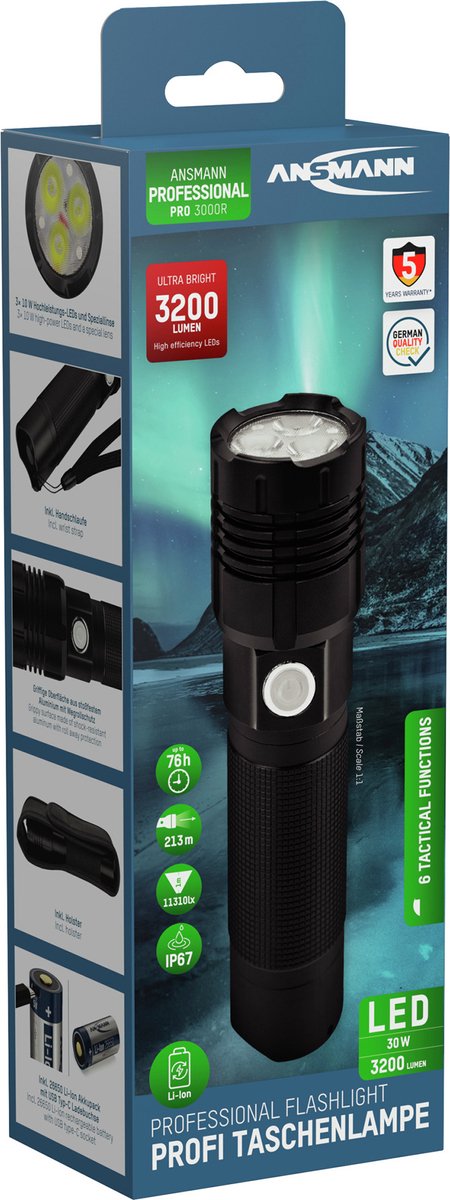Lampe de poche Ansmann Pro 3000 R LED à batterie 1400 lm 76 h 326 g