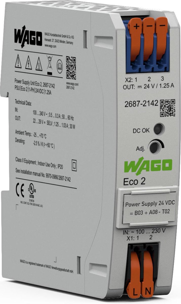 WAGO 2687-2142 Boîtier alimentation 24 V/DC 1.25 A 30 W Nbr. de sorties:1 x Contenu 1 pc(s)