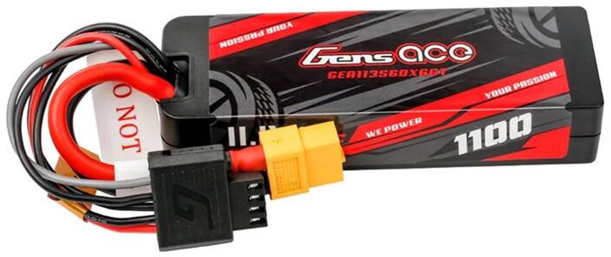 Gens ace &Tattu Lipo G-Tech 1100mAh 11.1V 3S1P 60C GRP-76 Hardcase Battery with XT60 Plug
