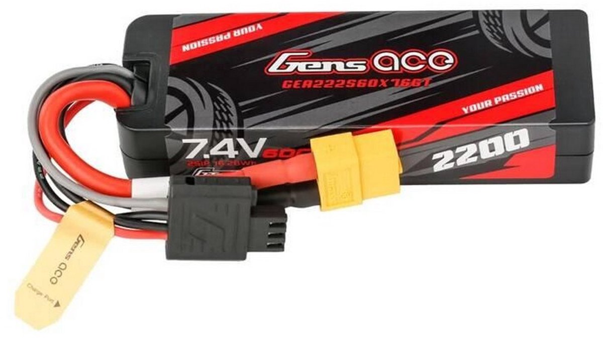 Gens ace &Tattu Lipo G-Tech 2200mAh 7.4V 2S1P 60C GRP-76 Hardcase Battery with XT60 Plug
