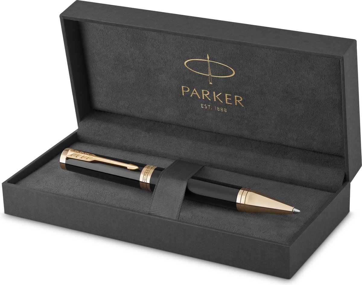 Parker Ingenuity kuglepen | Core Collection | Sort med guldkant | Medium Point med sort blæk | Gaveæske