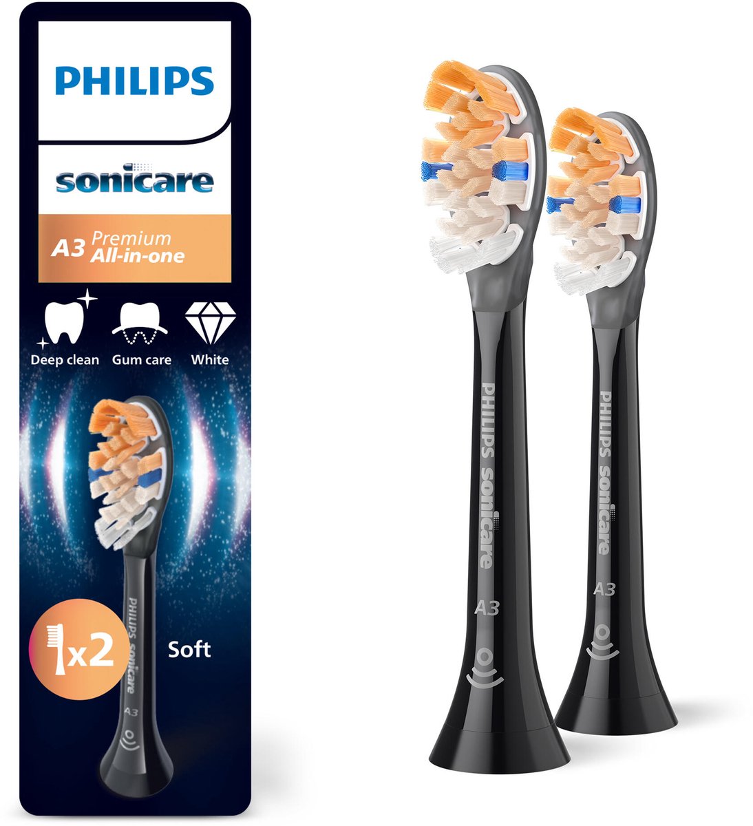 Philips Tandbørstehoveder Sonicare Premium All-in-One - Black - 2 pcs